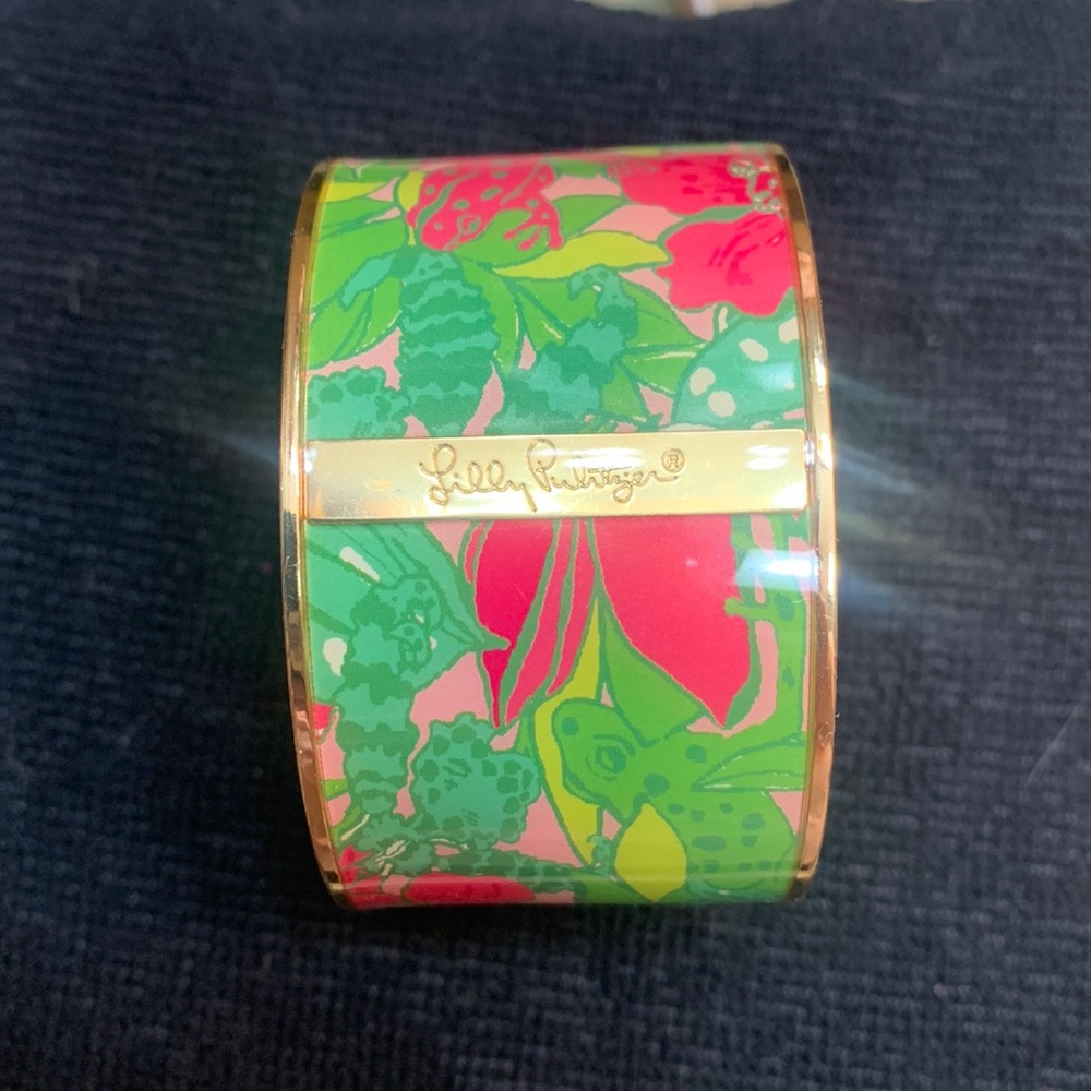 Lily Pulitzer pink and green frogs bangle bracelet